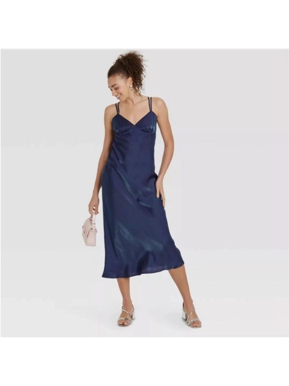 wild fable Navy Satin Slip Maxi Dress